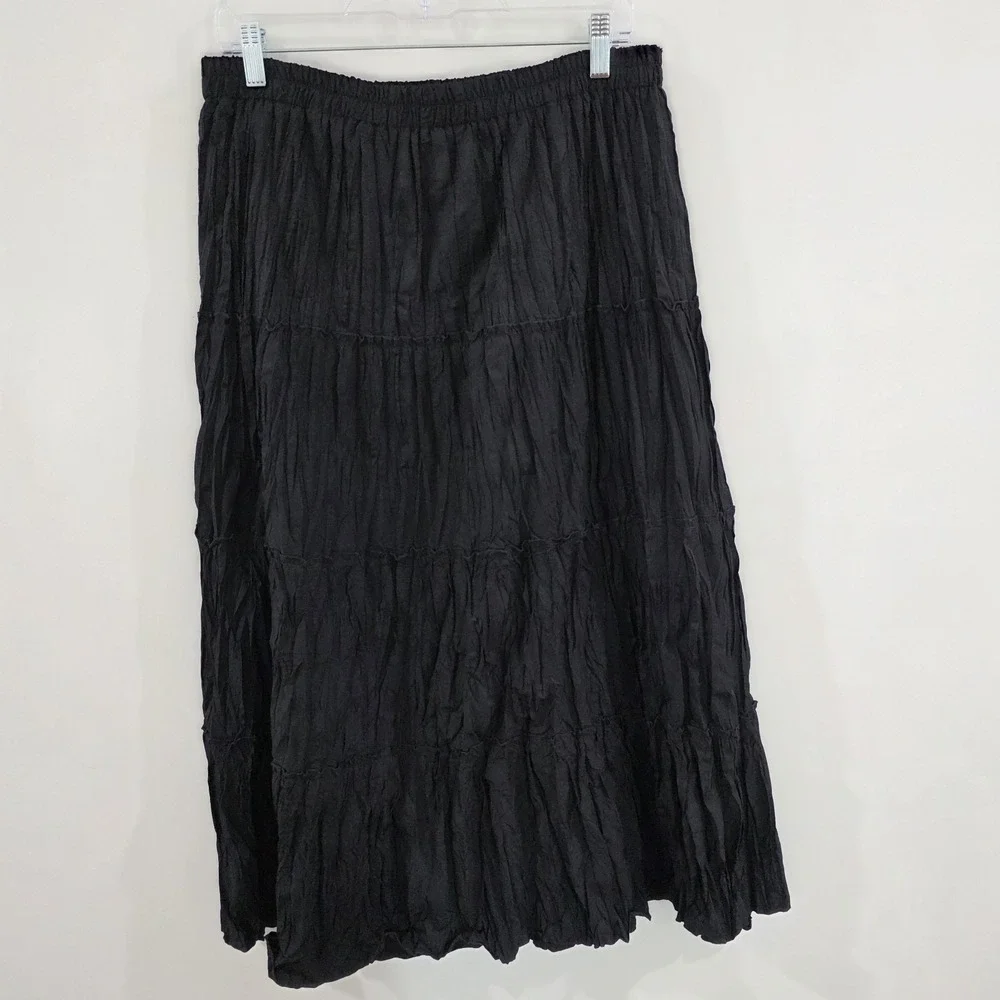 Womens Pleated Maxi Skirt Size XL Black Ren Faire‎ Fairy Victorian Whimsigoth